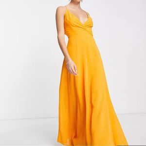 ASOS Design Orange Cami Wrap Maxi Dress With Lace Up Back Size 4